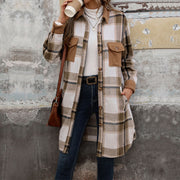 New Brushed Plaid Long Coat With Pockets Fashion Winter Jacket Outwear Women's Clothing